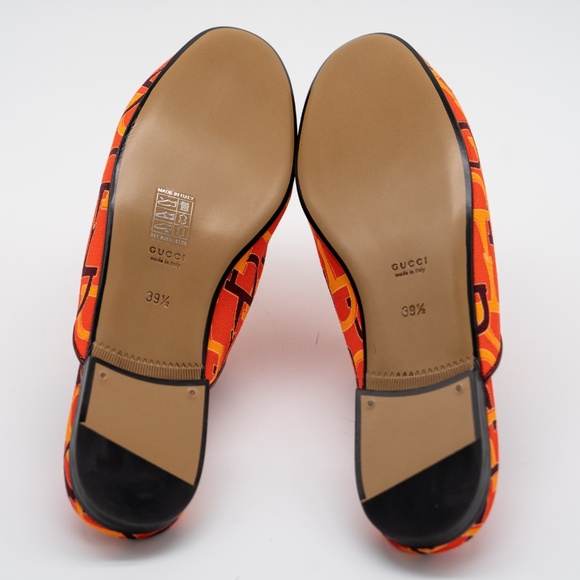 size 39.5G 9.5 US Gucci Princetown Horsebit Print Orange Mules Slip On - Picture 6 of 13
